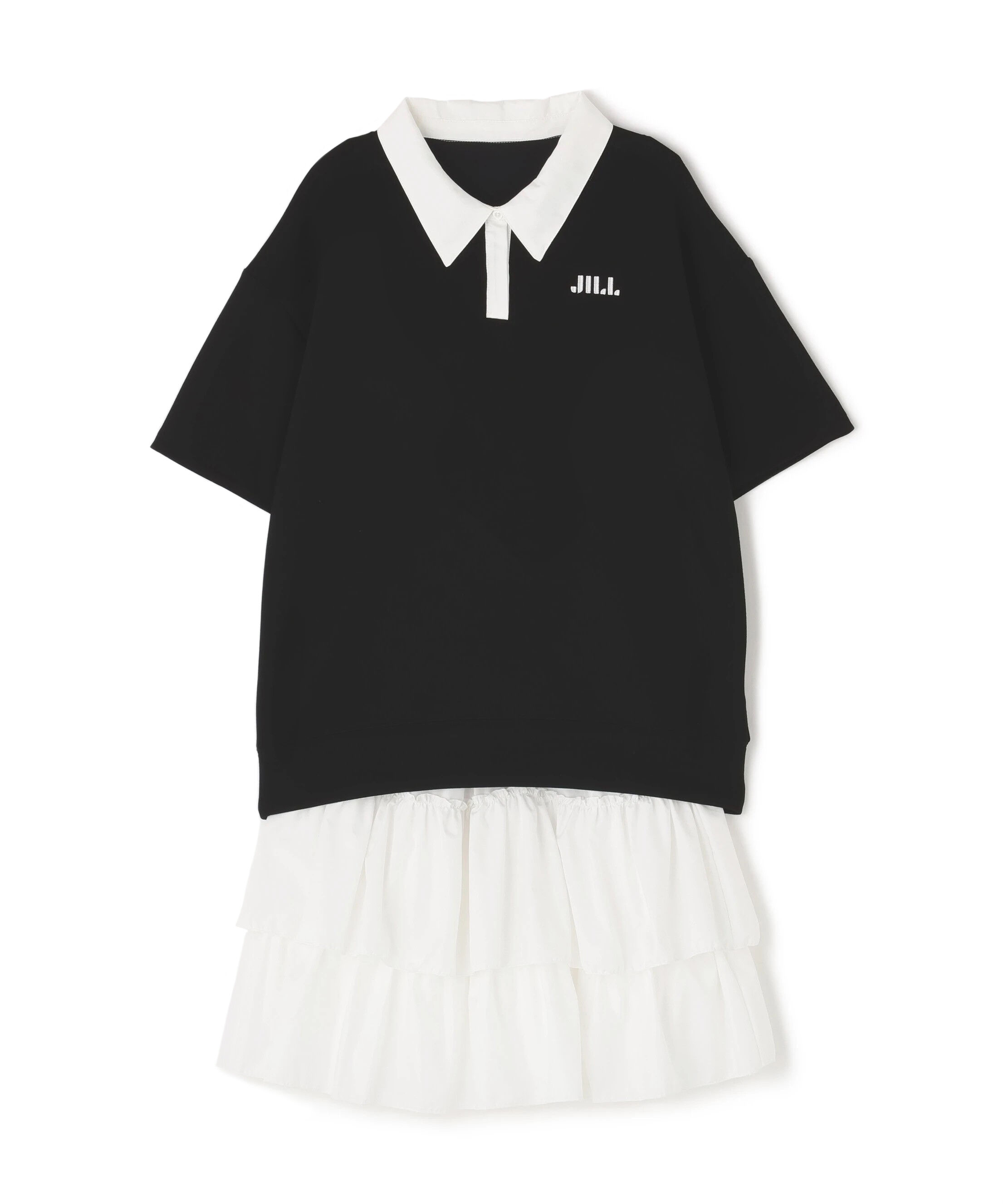  「五分袖ポロ衿スウェットフリルミニセットアップ」|ワンピース|