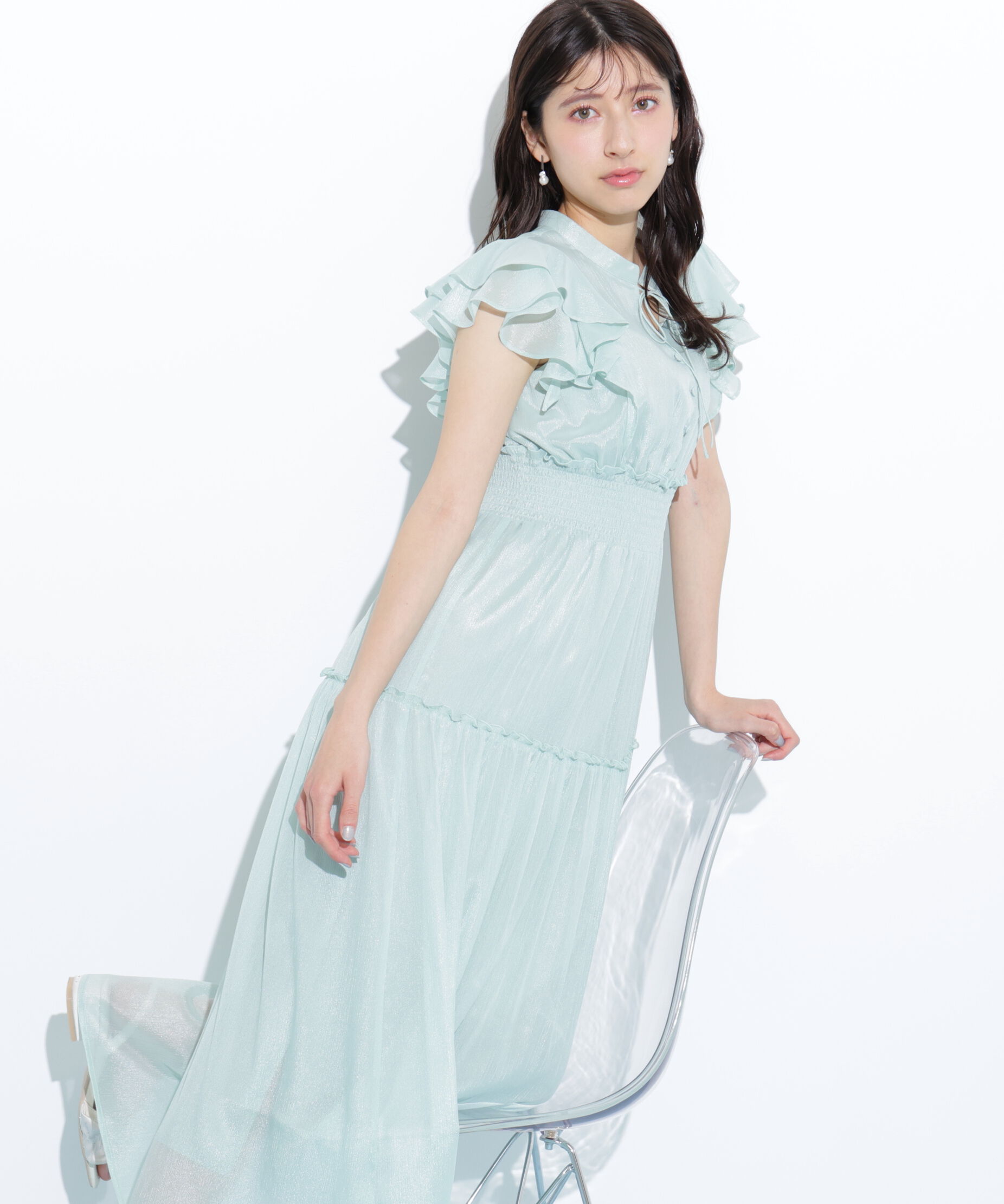  「ボリュームティアードワンピース」|ワンピース|グリーン