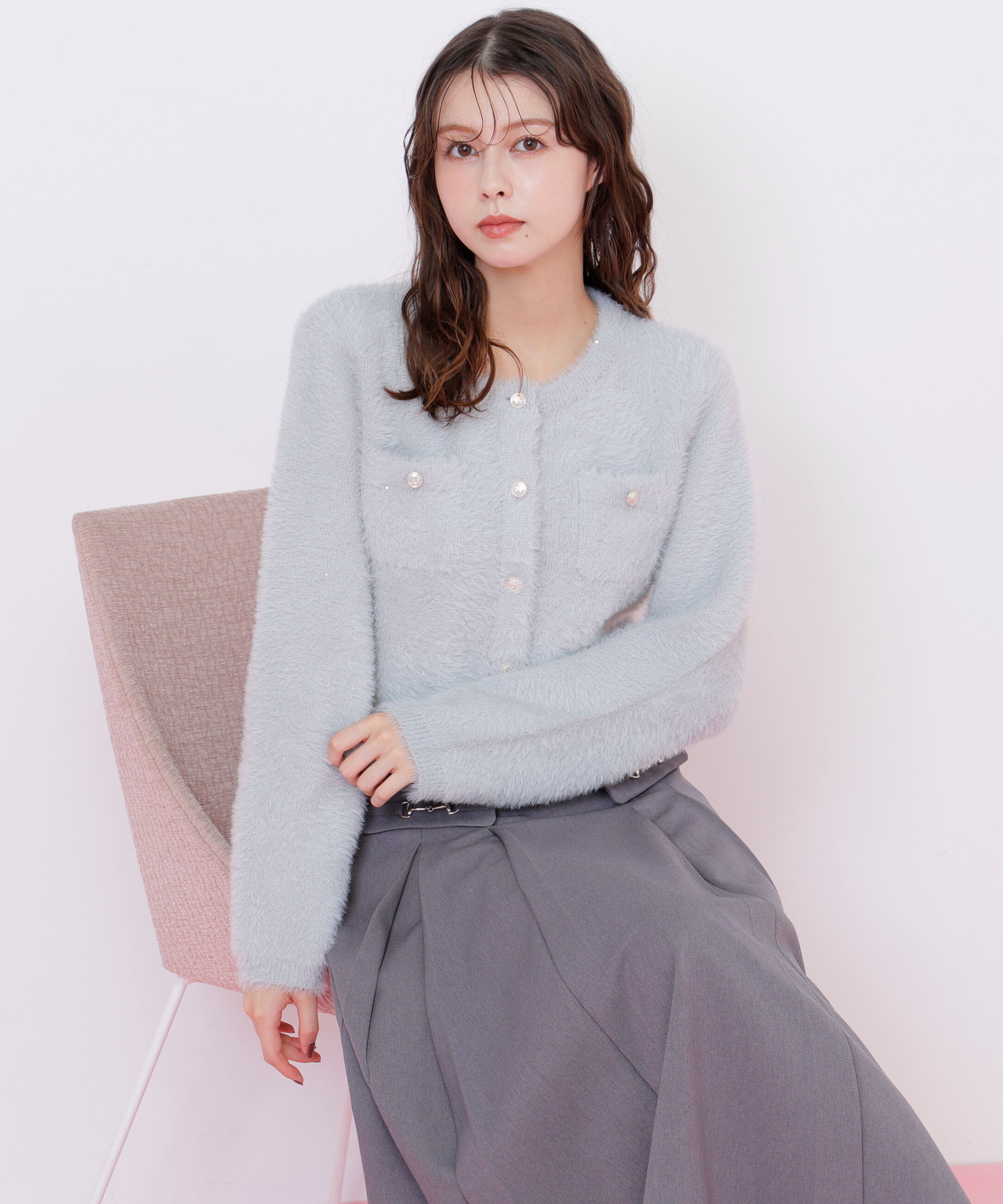  「スパンコールフェザーニットジャケット」|ニット・セーター|