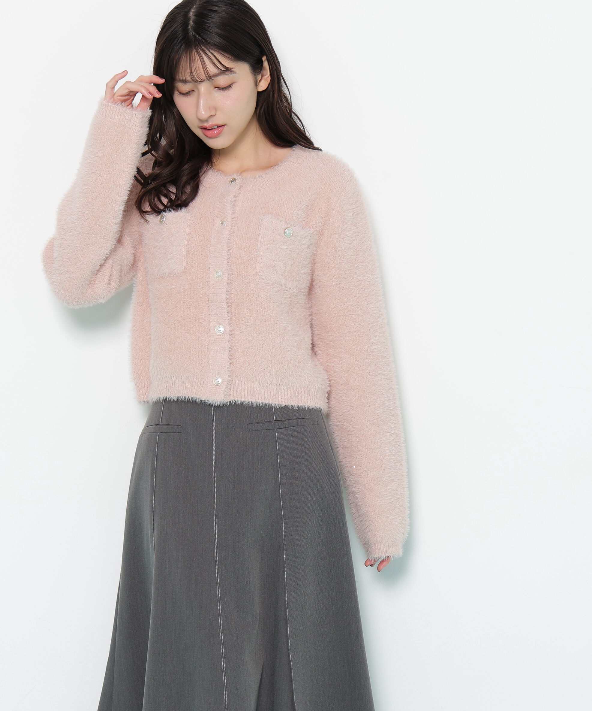  「スパンコールフェザーニットジャケット」|ニット・セーター|