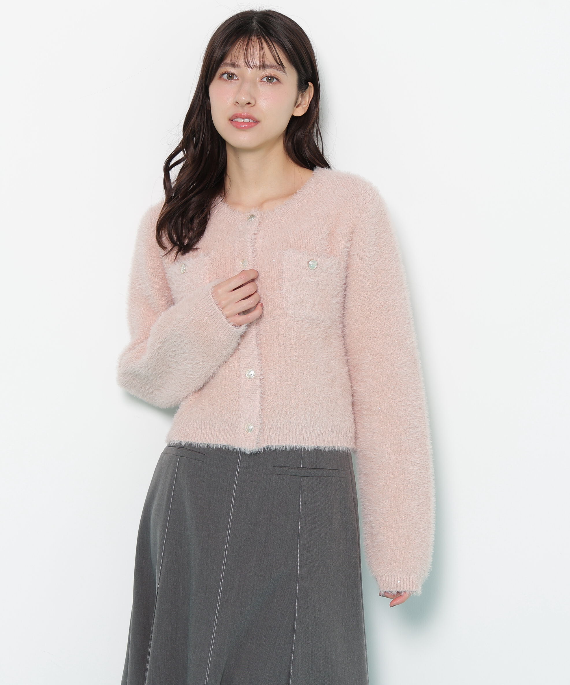  「スパンコールフェザーニットジャケット」|ニット・セーター|