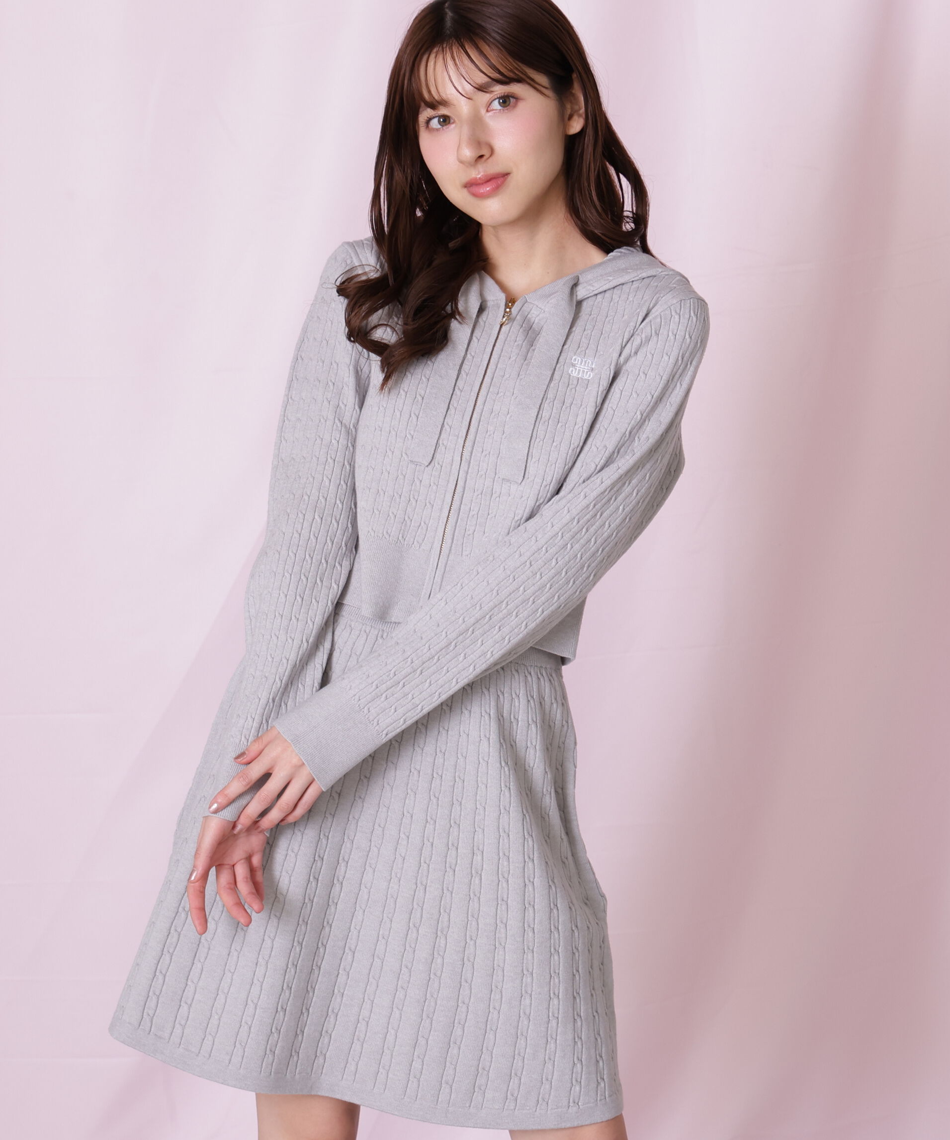  「ケーブルニットパーカーセットアップ」|ワンピース|