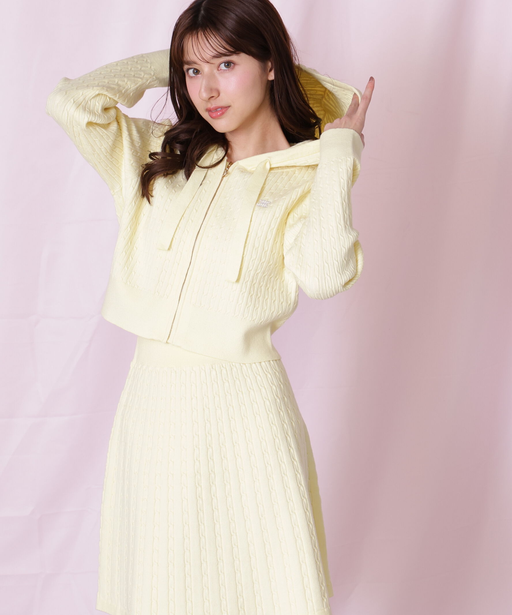  「ケーブルニットパーカーセットアップ」|ワンピース|イエロー