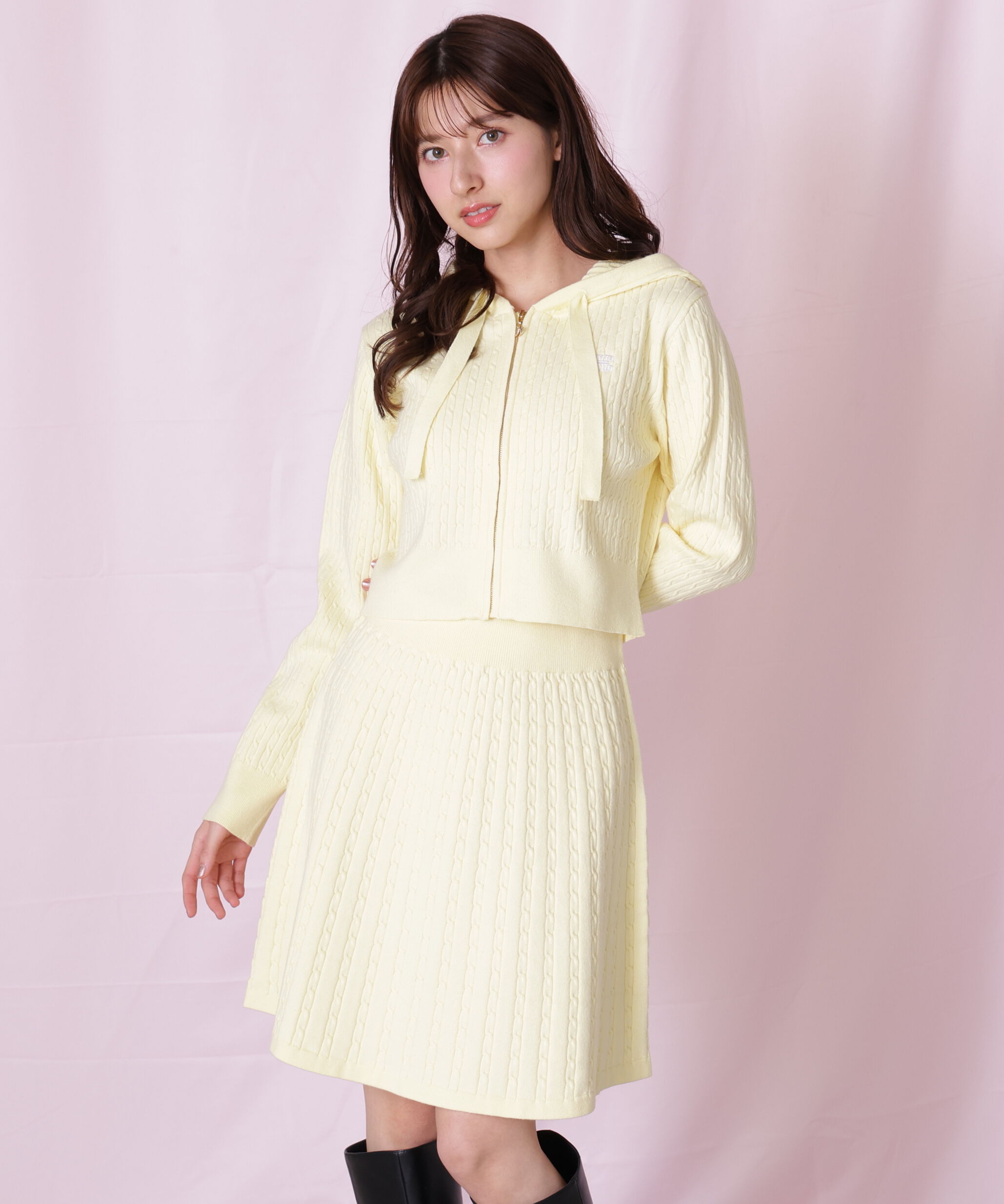  「ケーブルニットパーカーセットアップ」|ワンピース|