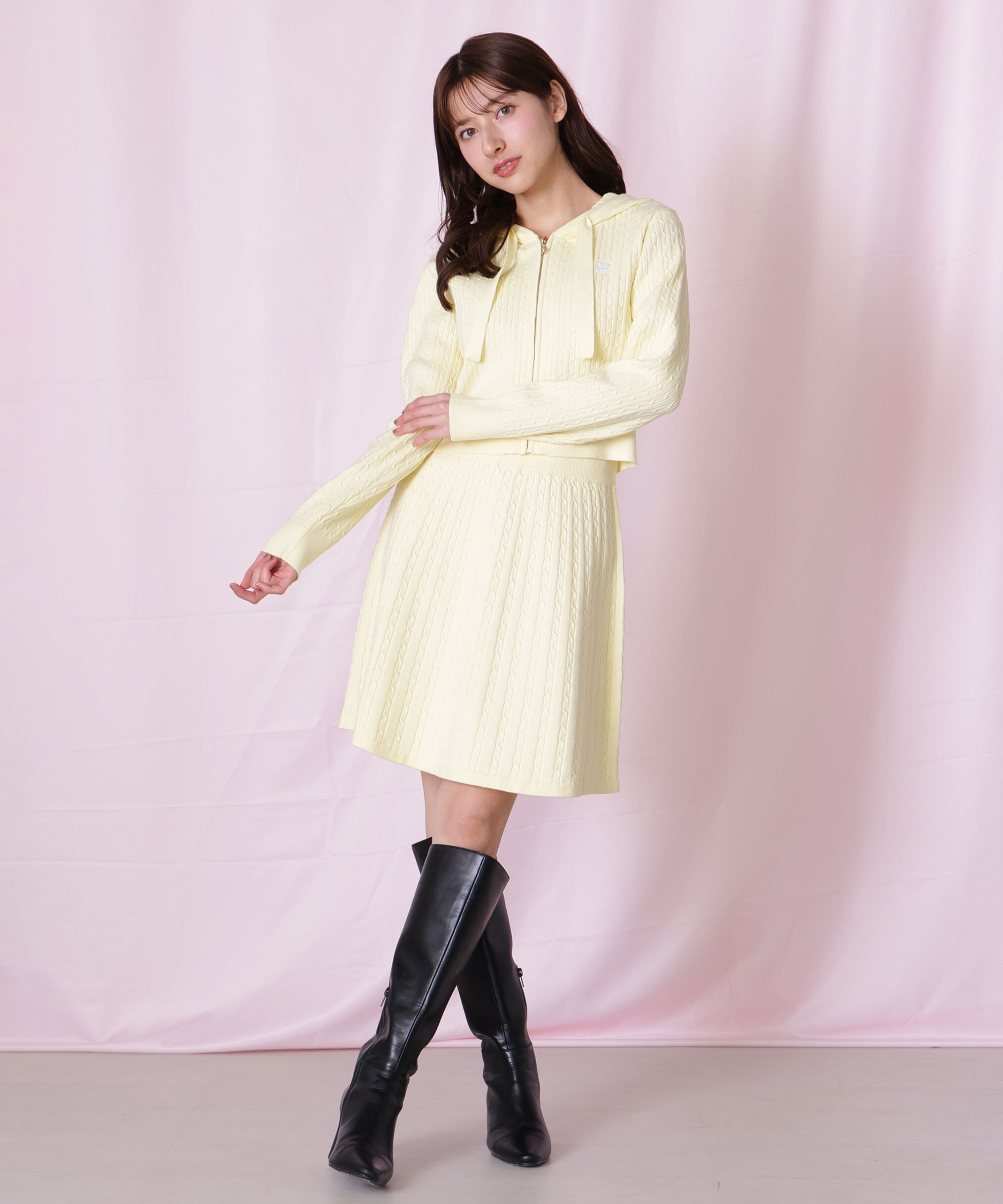  「ケーブルニットパーカーセットアップ」|ワンピース|