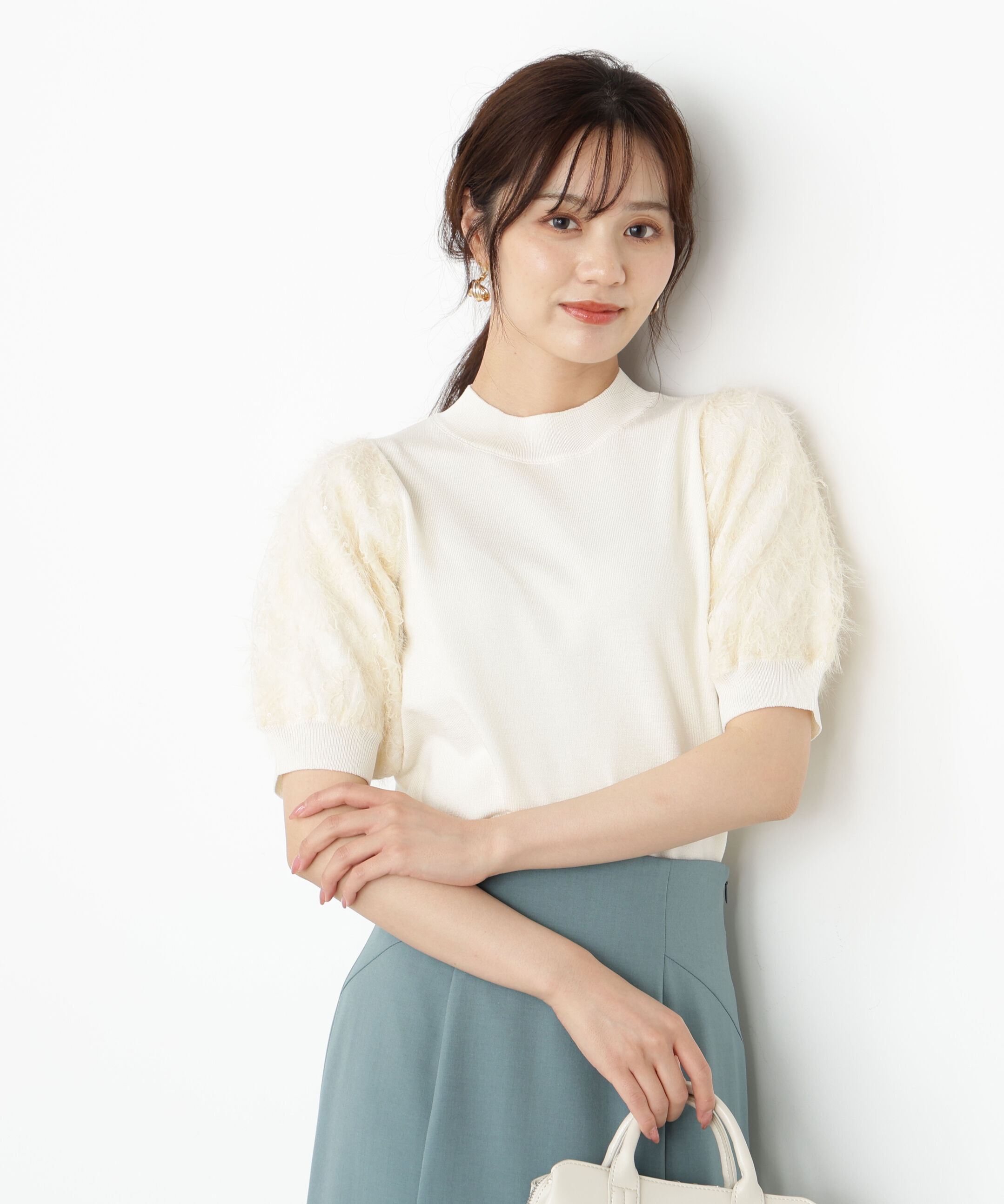 PROPORTION BODY DRESSING「レースドッキングスリーブニット 25AW」|ニット・セーター|エクリュ1