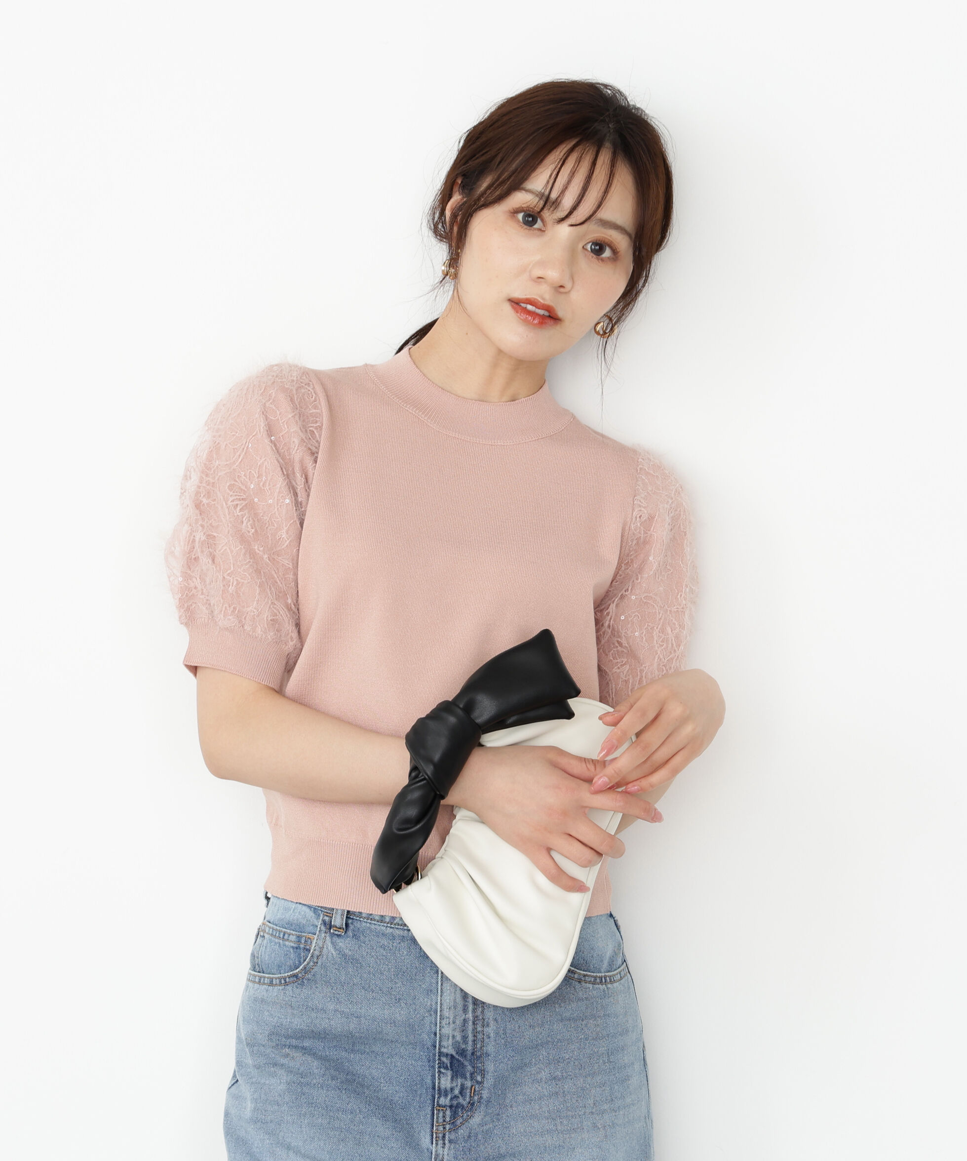 PROPORTION BODY DRESSING「レースドッキングスリーブニット 25AW」|ニット・セーター|ピンク