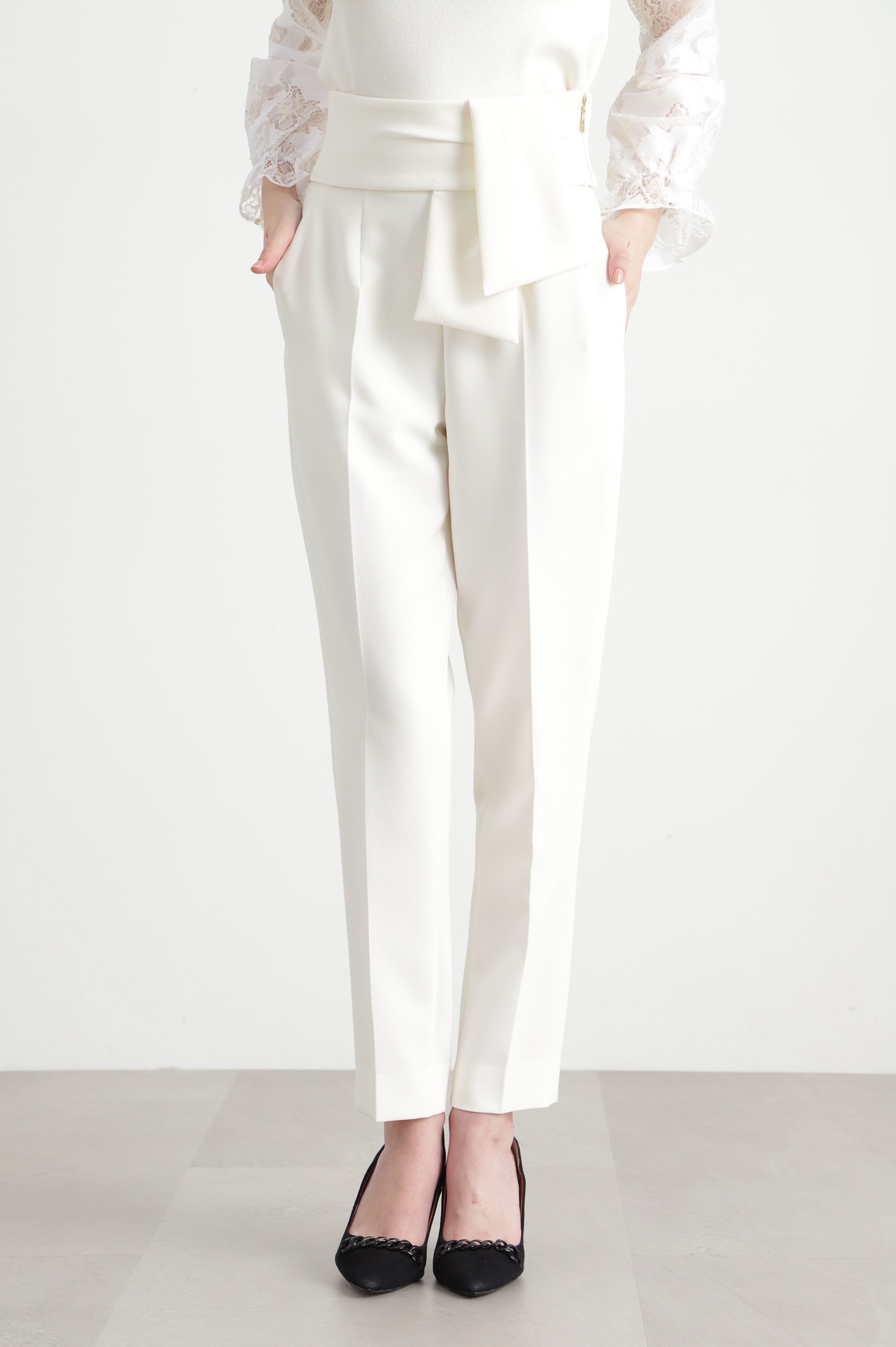  「◆ウエストリボンテーパードパンツ」|その他|エクリュ1