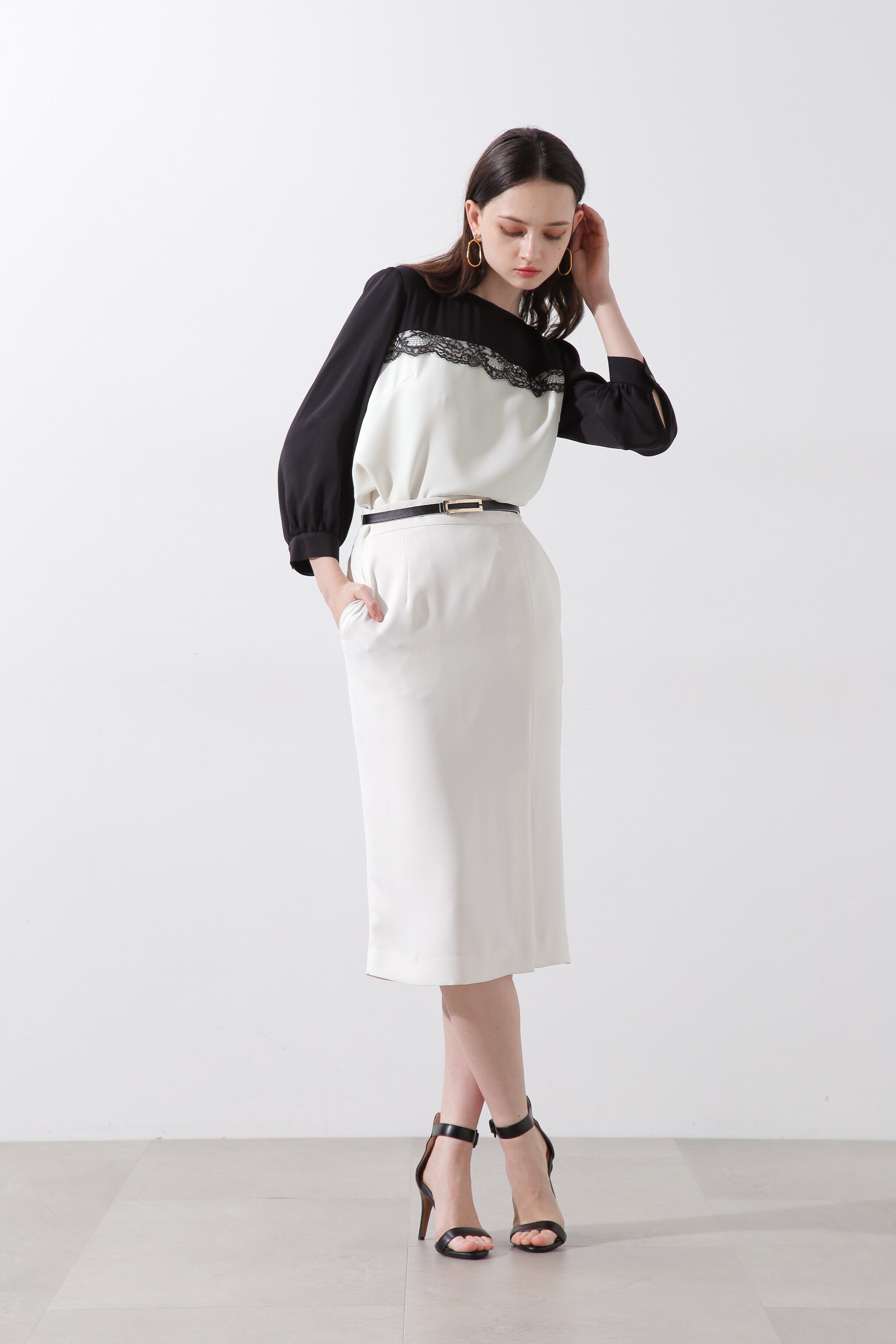  「◆バイカラーレースコンビブラウス」|シャツ・ブラウス|