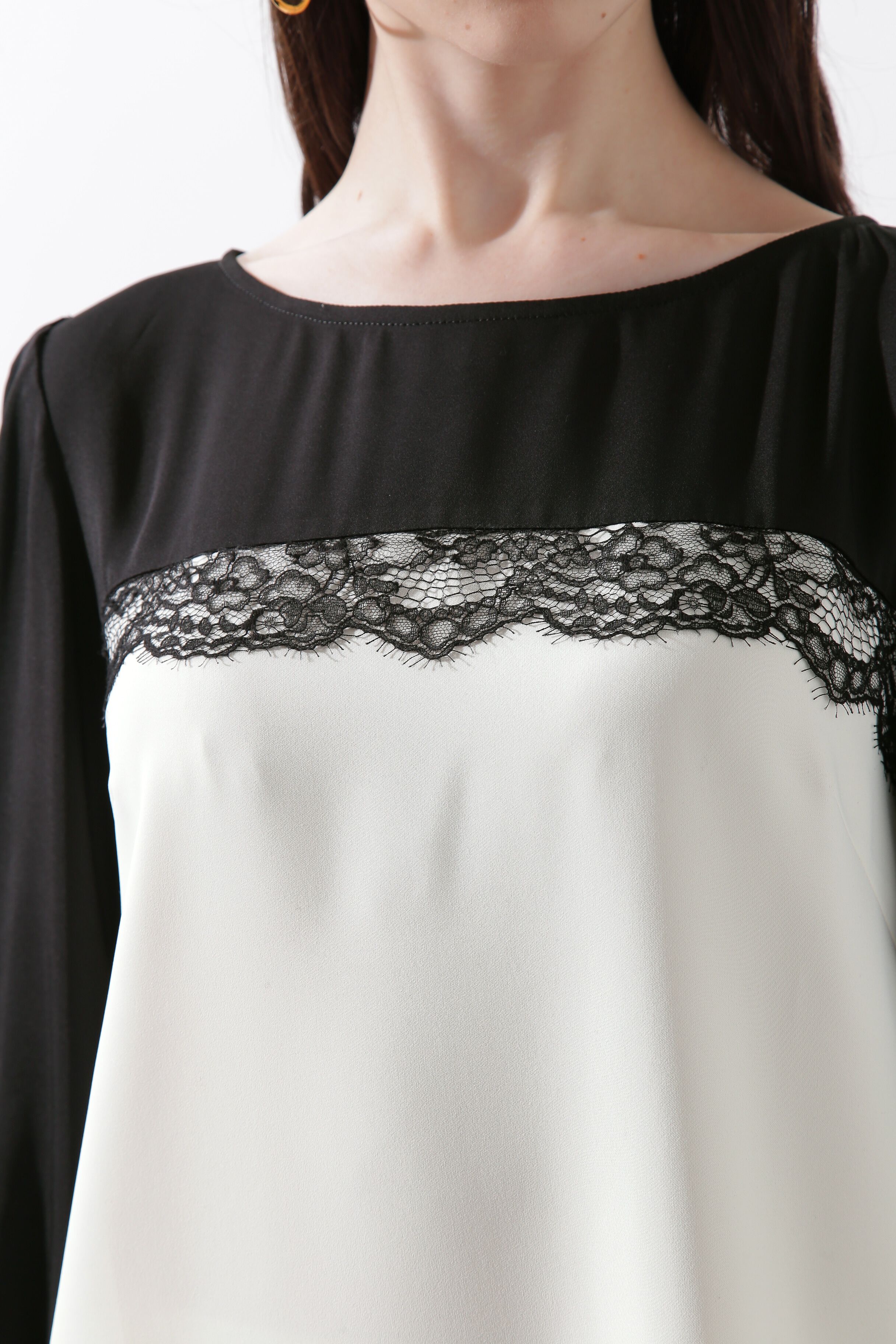  「◆バイカラーレースコンビブラウス」|シャツ・ブラウス|