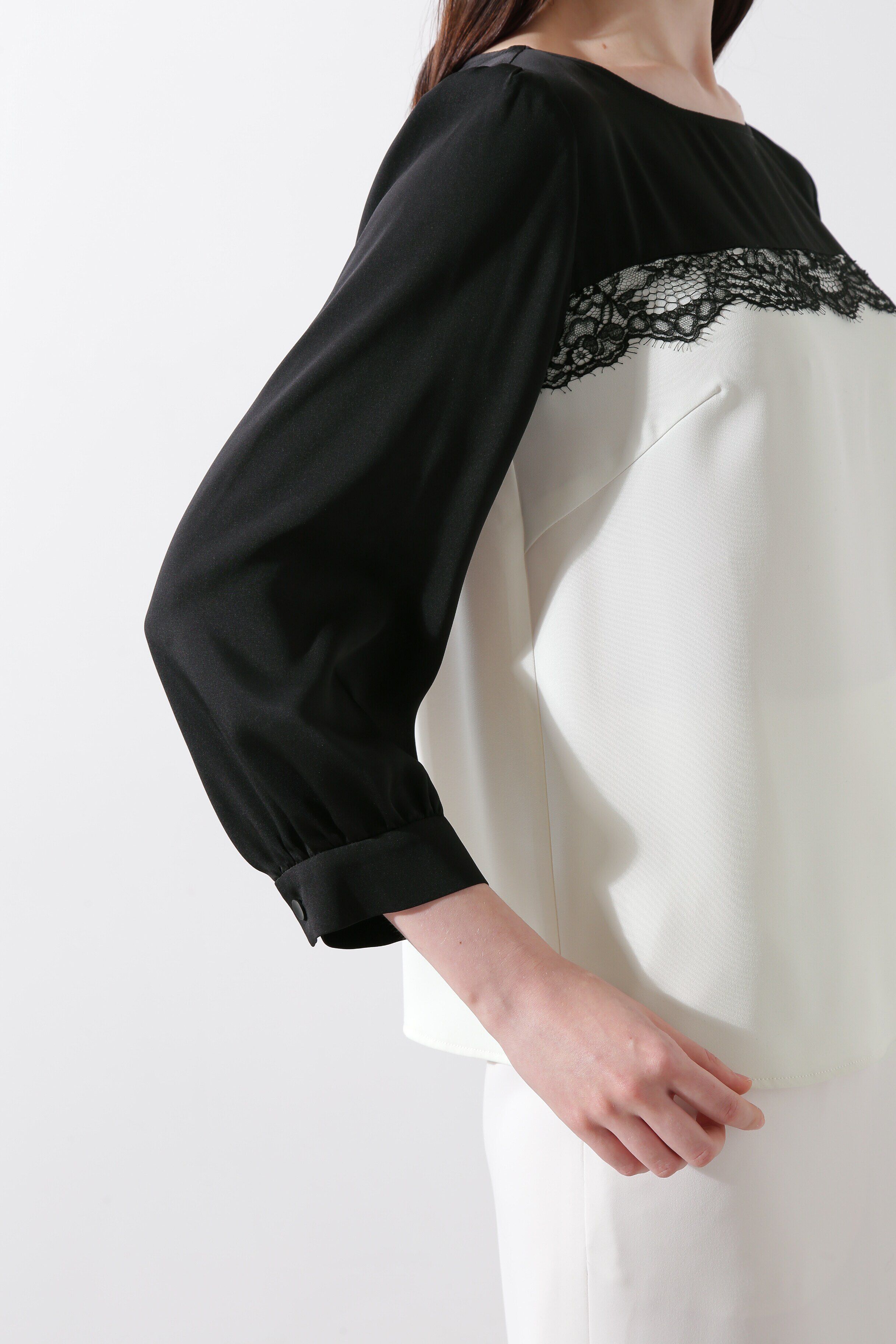  「◆バイカラーレースコンビブラウス」|シャツ・ブラウス|