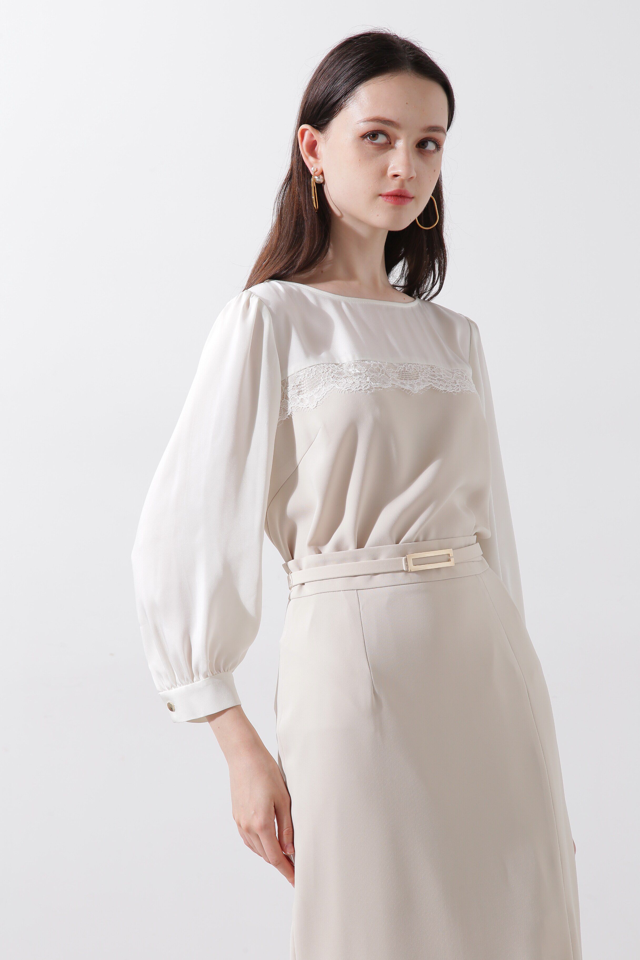  「◆バイカラーレースコンビブラウス」|シャツ・ブラウス|