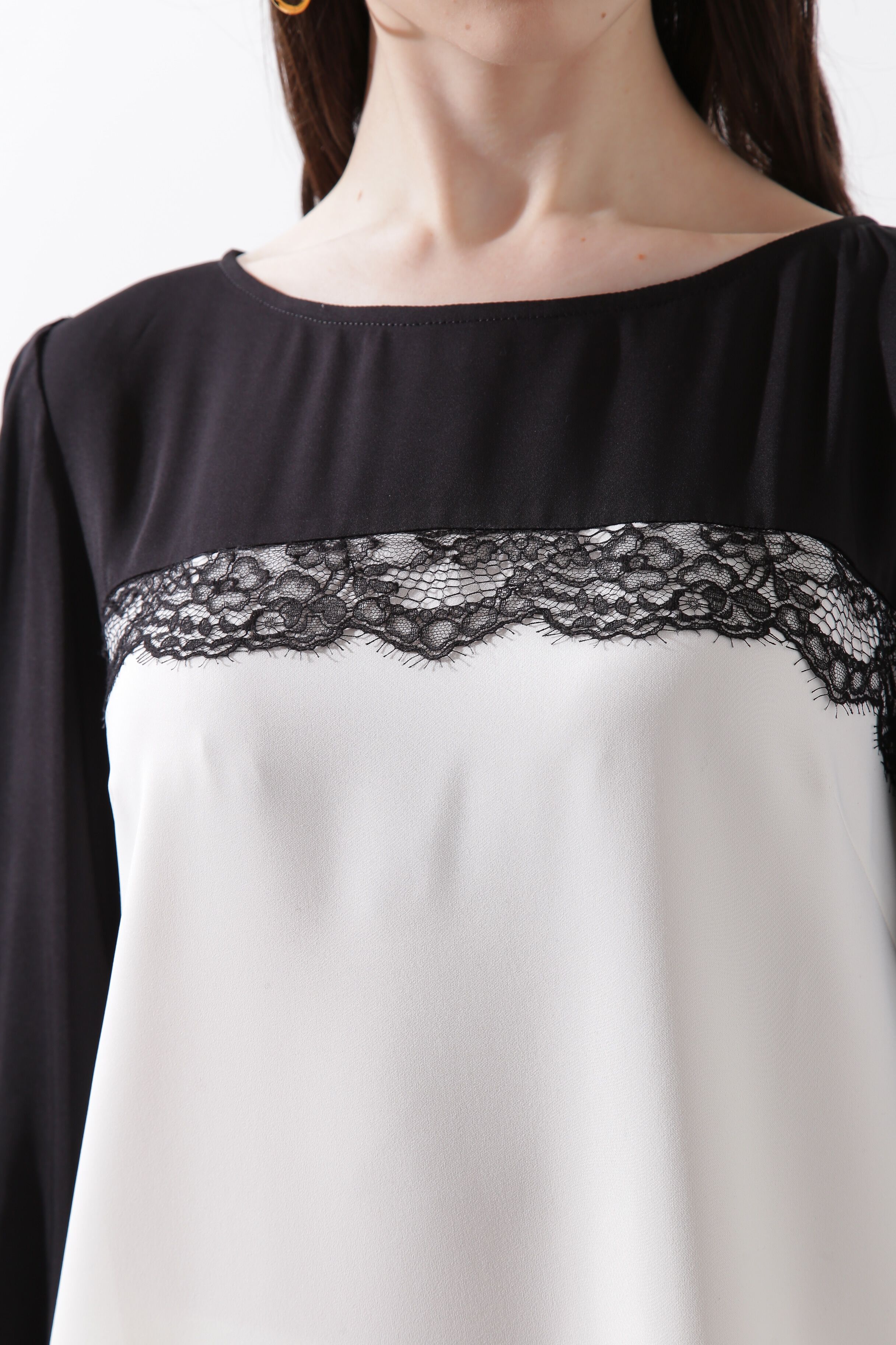  「◆バイカラーレースコンビブラウス」|シャツ・ブラウス|