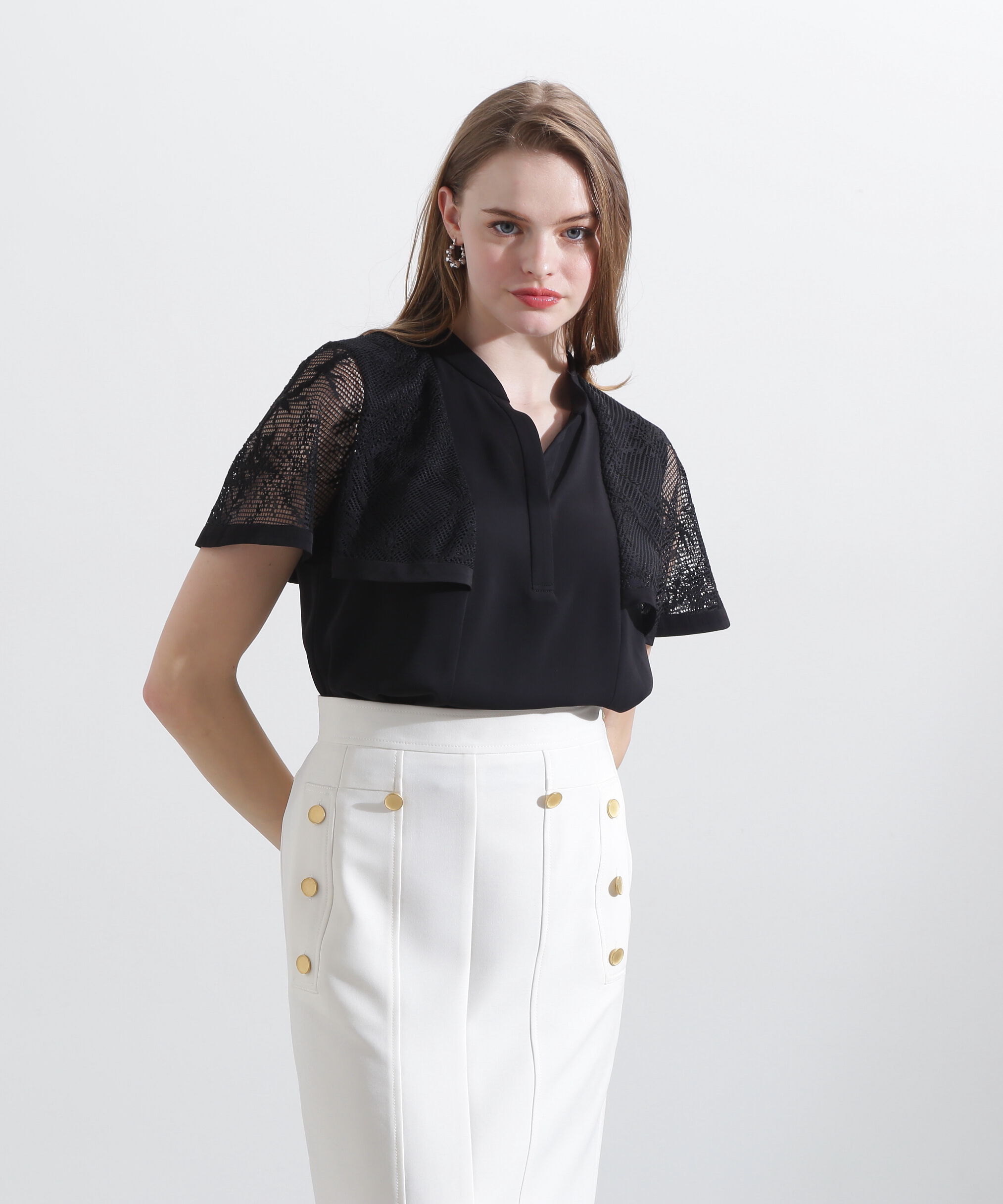  「◆レースコンビスキッパーブラウス」|シャツ・ブラウス|