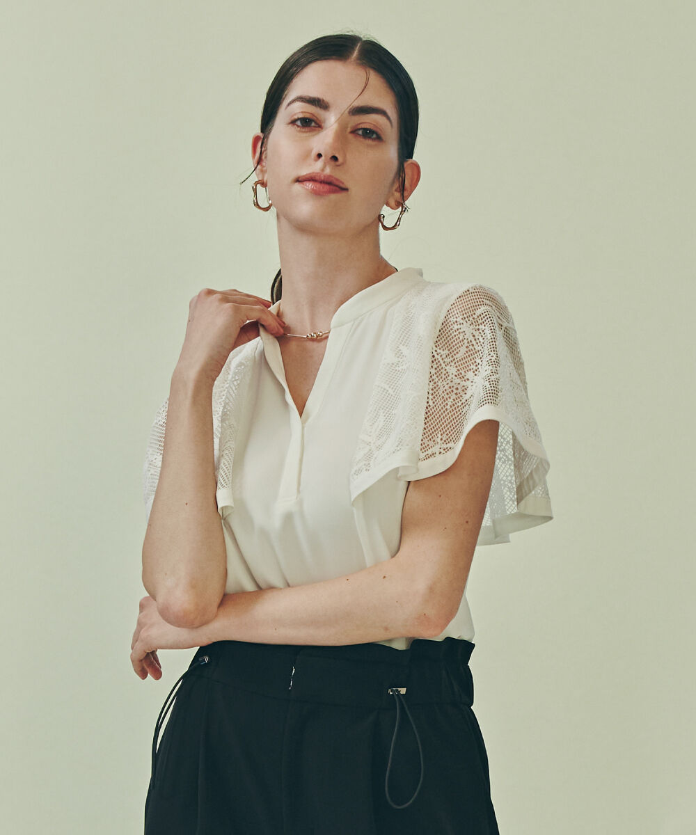  「◆レースコンビスキッパーブラウス」|シャツ・ブラウス|ホワイト