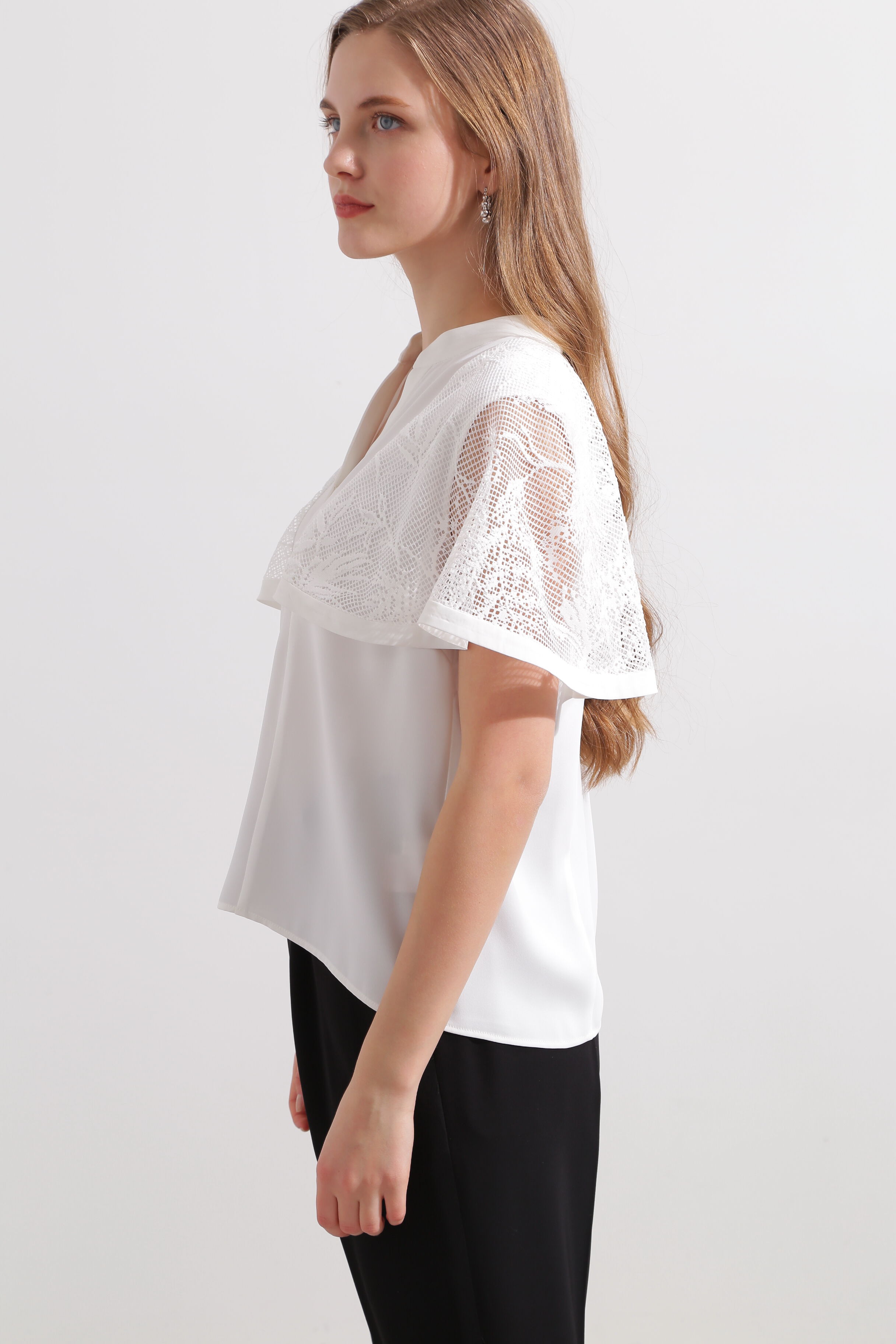  「◆レースコンビスキッパーブラウス」|シャツ・ブラウス|