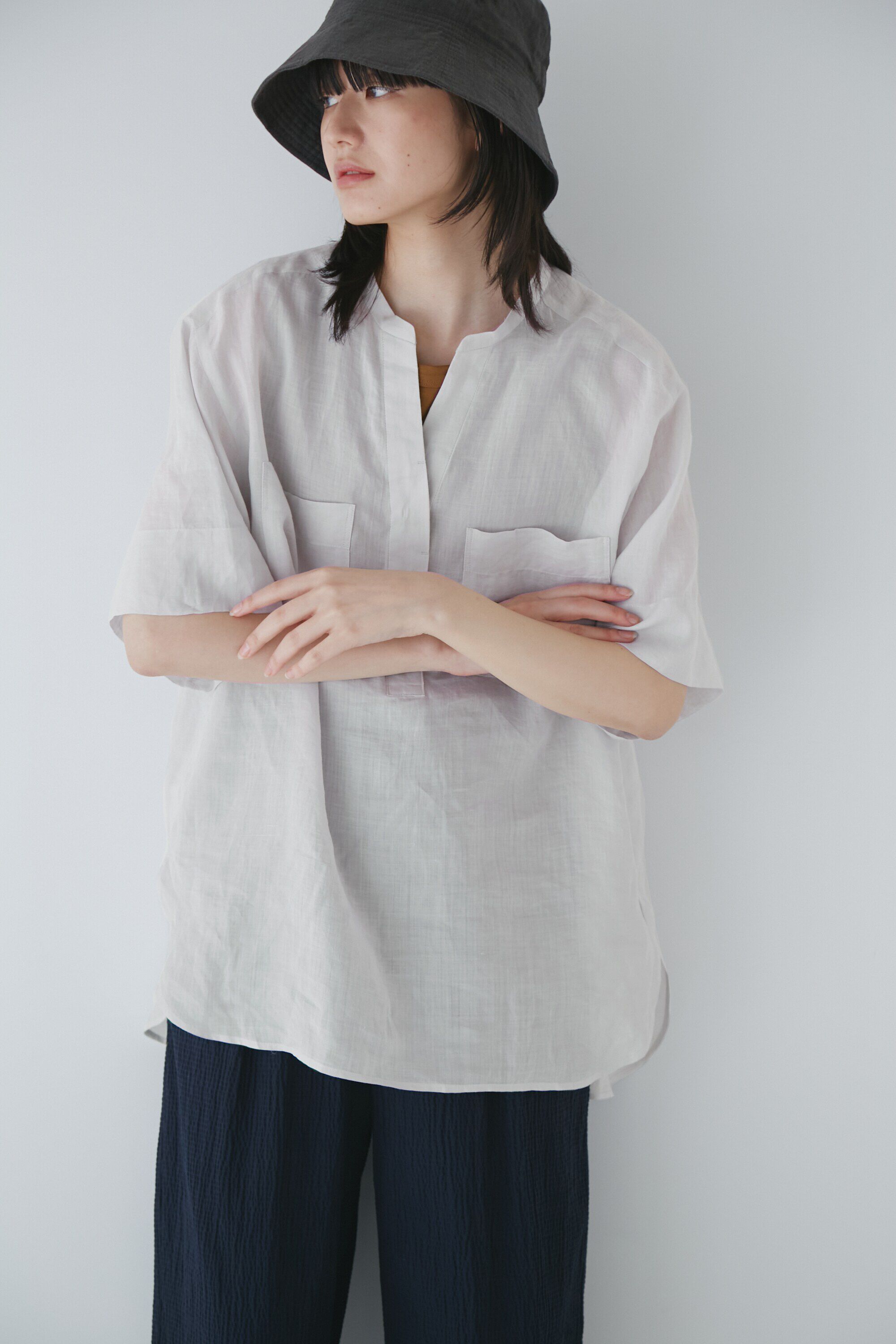  「◆１６０／１ラミー半袖ブラウス」|シャツ・ブラウス|グレー