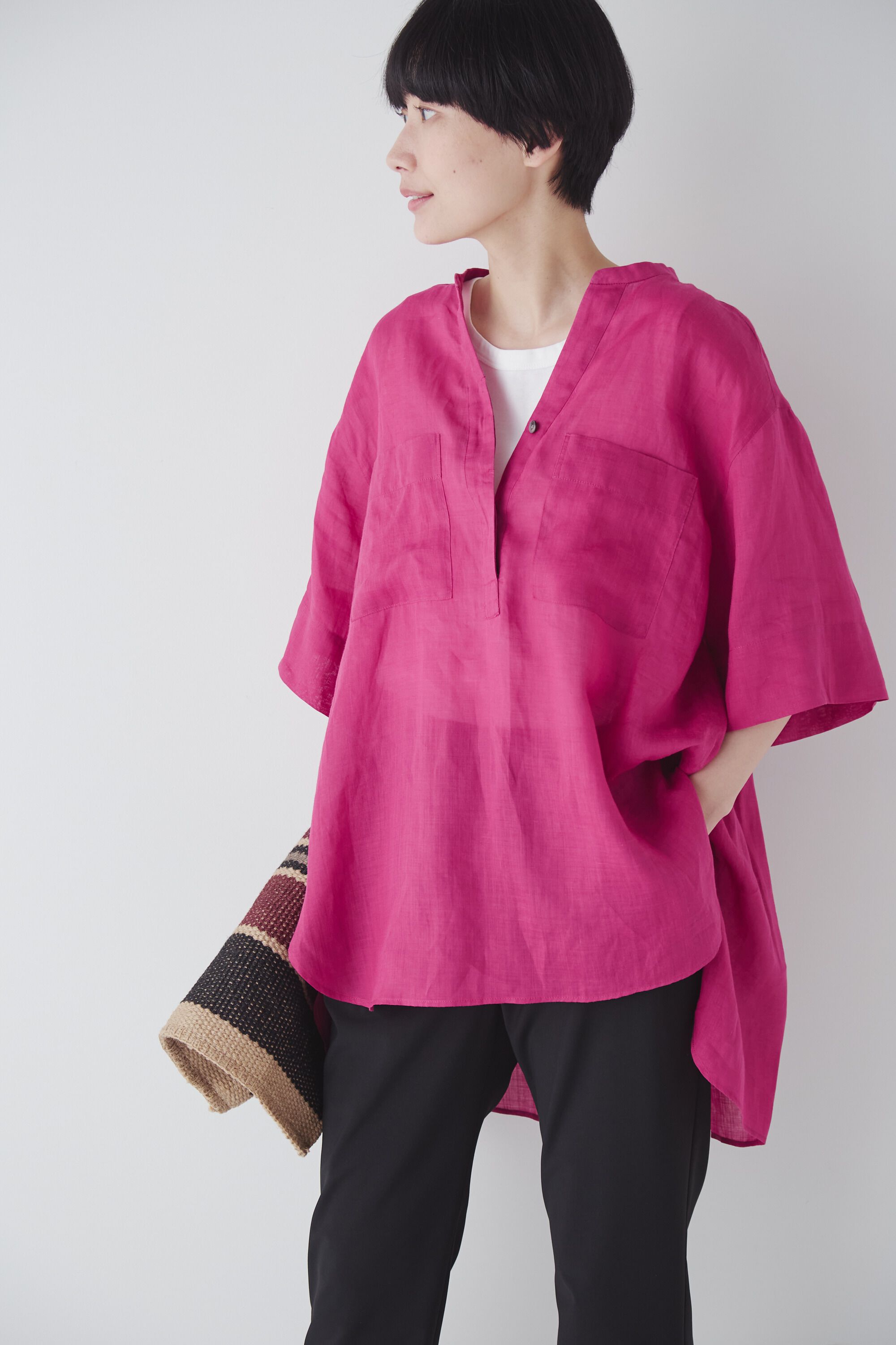  「◆１６０／１ラミー半袖ブラウス」|シャツ・ブラウス|ピンク