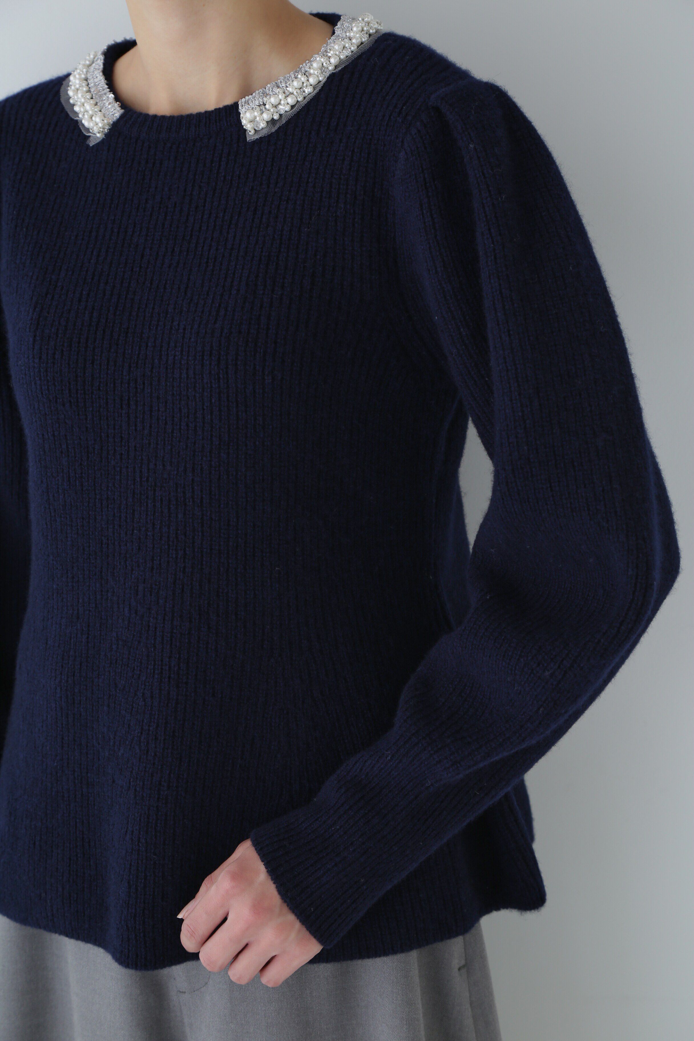  「◆ビジュー付きペプラムニット」|ニット・セーター|