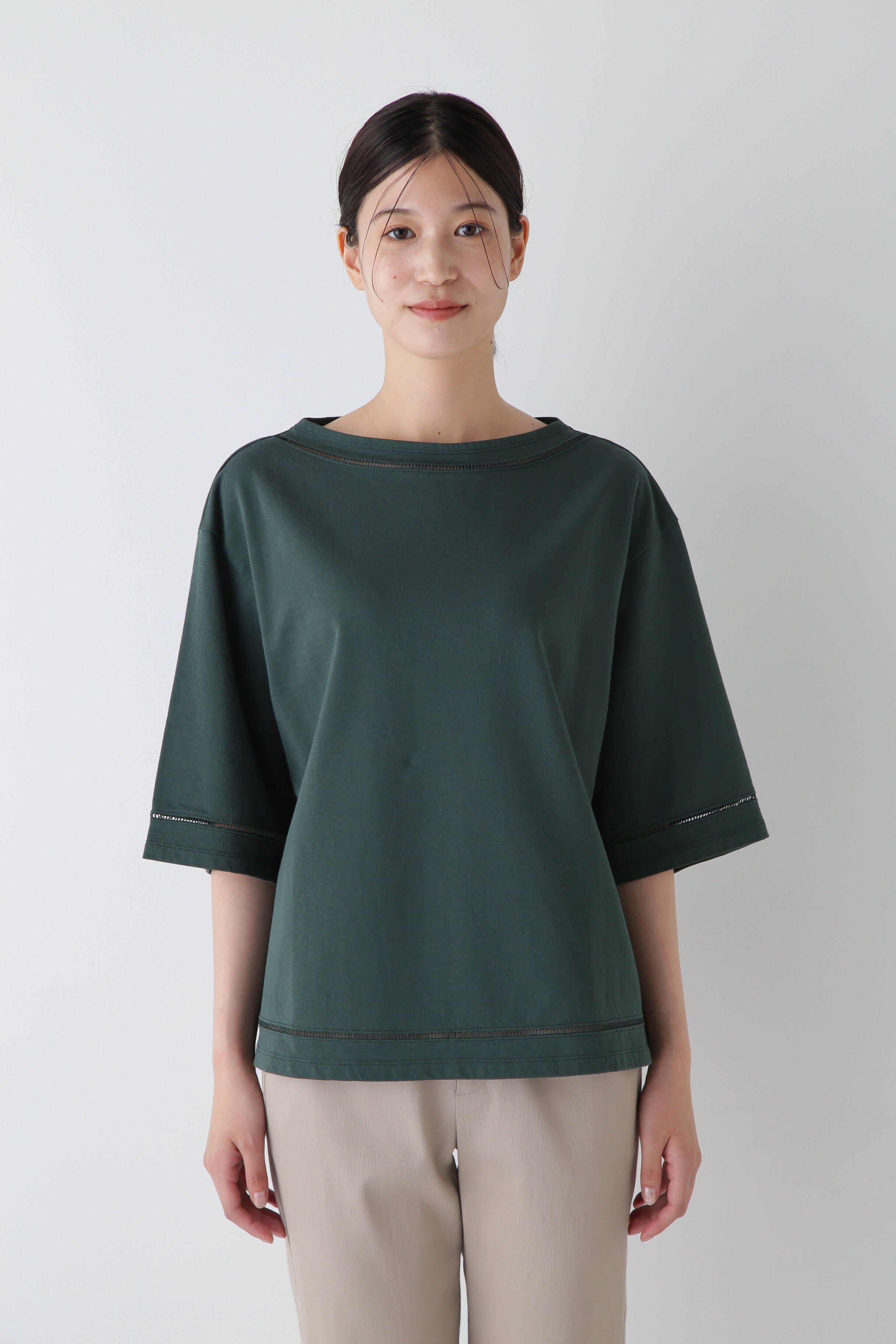  「◆ハイゲージ裏毛レースコンビカットソープルオーバー」|Tシャツ・カットソー|