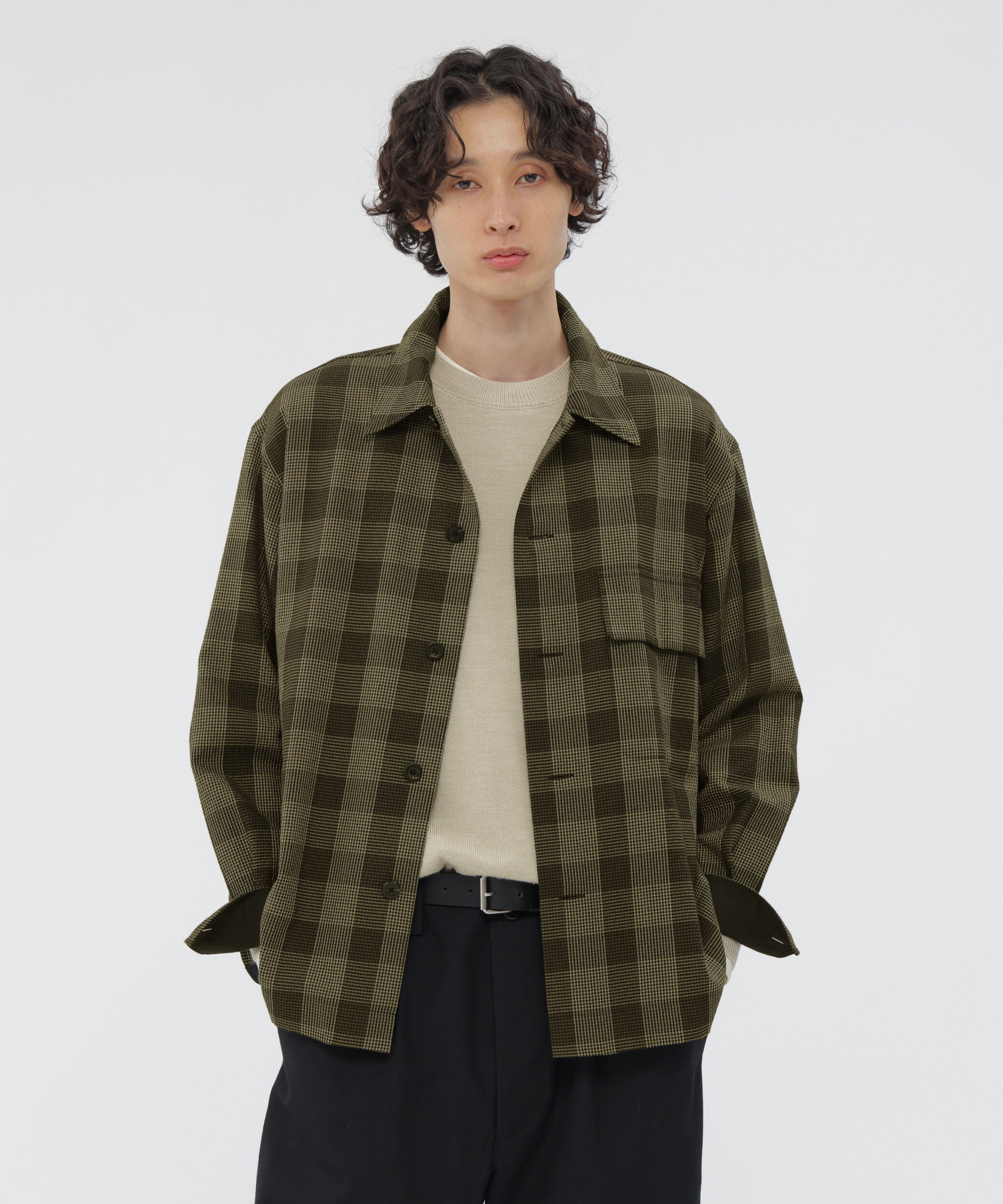 MARGARET HOWELL「GRAPHIC YARN DYED WOOL COTTON SHIRT」|シャツ・ブラウス|KHAKI