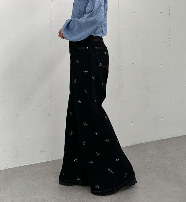 archives「花柄刺繍ワイドデニム」|デニム|