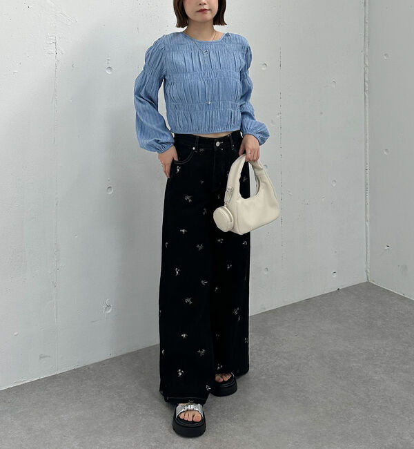 archives「花柄刺繍ワイドデニム」|デニム|