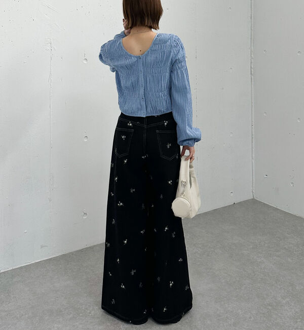 archives「花柄刺繍ワイドデニム」|デニム|