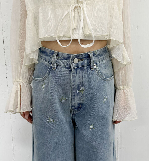 archives「花柄刺繍ワイドデニム」|デニム|