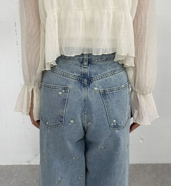 archives「花柄刺繍ワイドデニム」|デニム|
