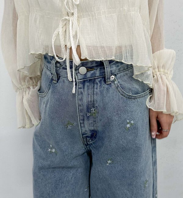 archives「花柄刺繍ワイドデニム」|デニム|