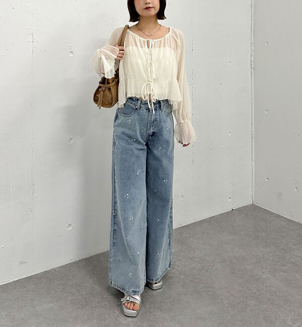 archives「花柄刺繍ワイドデニム」|デニム|