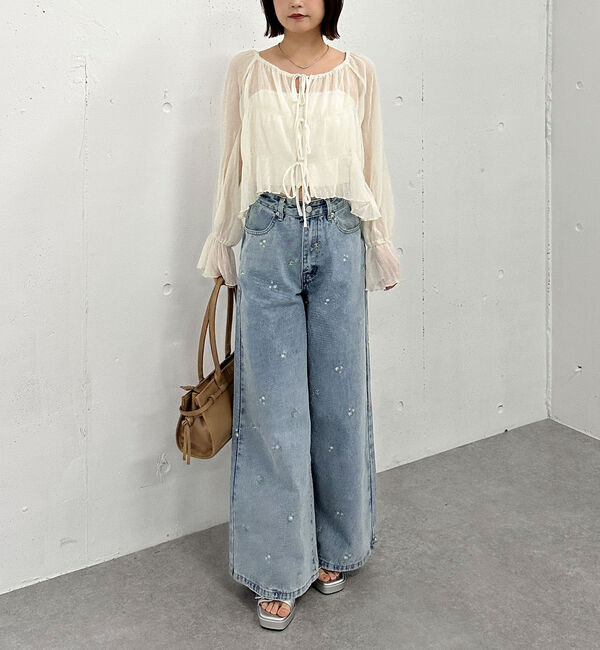 archives「花柄刺繍ワイドデニム」|デニム|