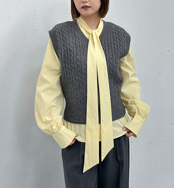 archives「ケーブルニットベスト&times;ボウブラウスＳＥＴ」|カーディガン|CHARCOAL GRAY