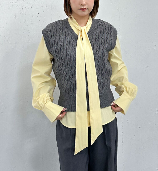 archives「ケーブルニットベスト&times;ボウブラウスＳＥＴ」|カーディガン|