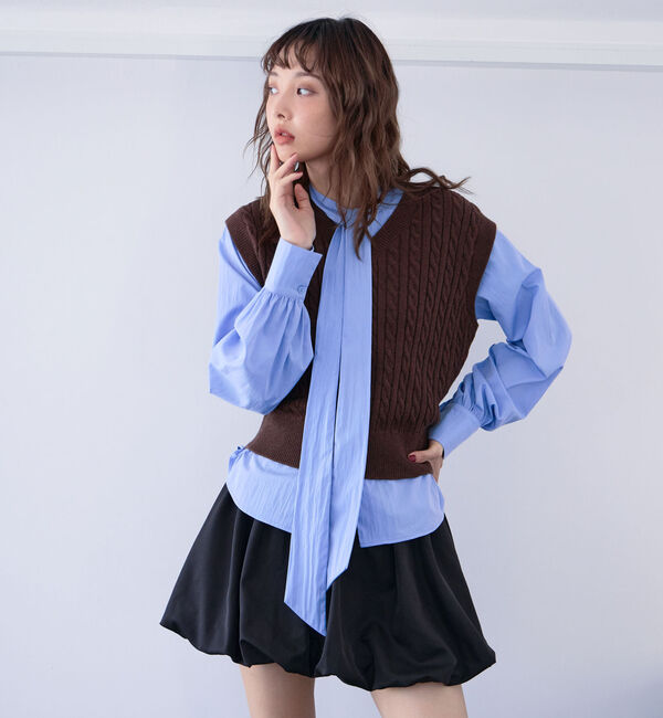 archives「ケーブルニットベスト&times;ボウブラウスＳＥＴ」|カーディガン|BROWN