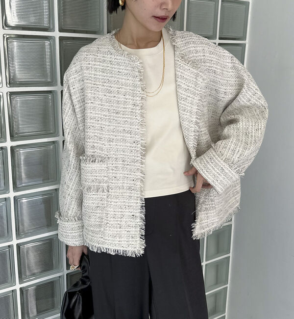 Doux archives「ドルマンスリーブツイードノーカラージャケット」|ノーカラージャケット|