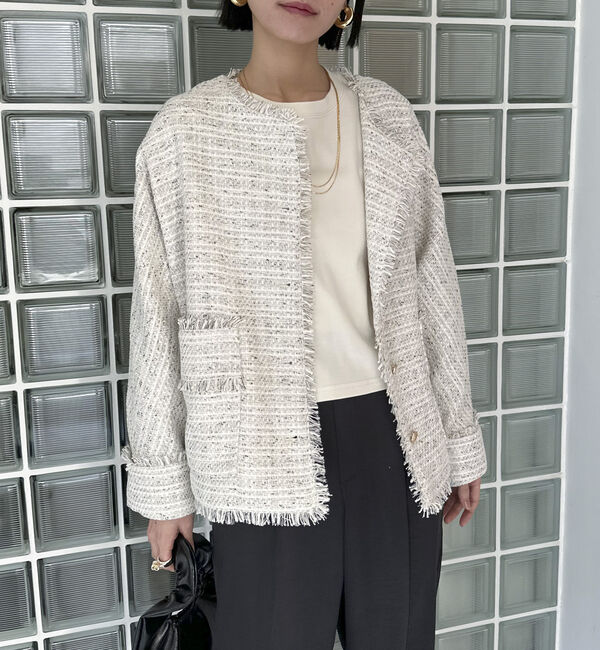 Doux archives「ドルマンスリーブツイードノーカラージャケット」|ノーカラージャケット|