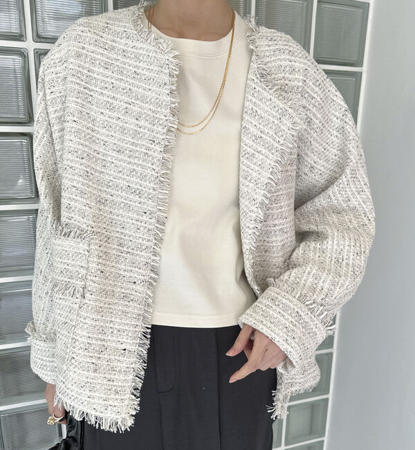 Doux archives「ドルマンスリーブツイードノーカラージャケット」|ノーカラージャケット|