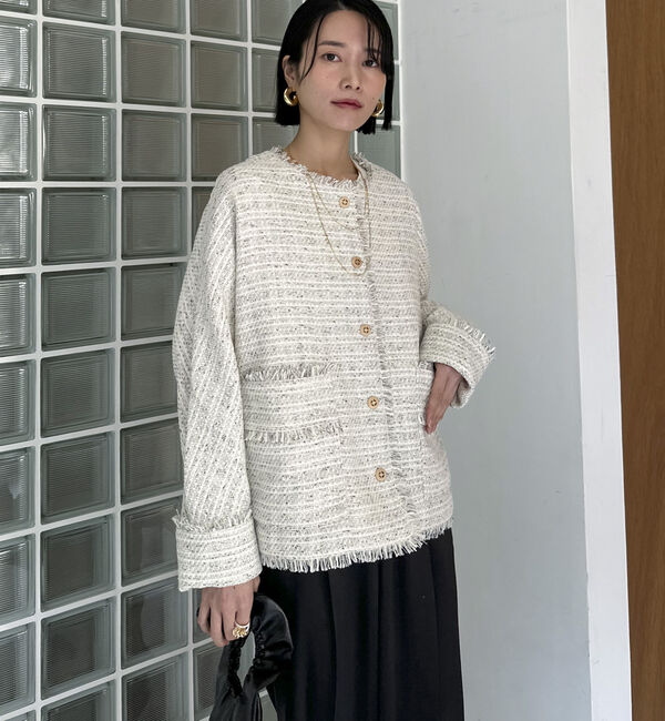 Doux archives「ドルマンスリーブツイードノーカラージャケット」|ノーカラージャケット|