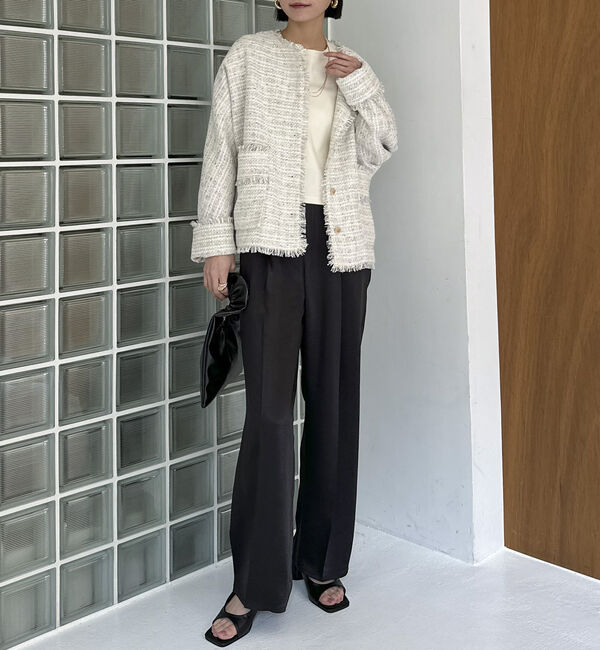 Doux archives「ドルマンスリーブツイードノーカラージャケット」|ノーカラージャケット|