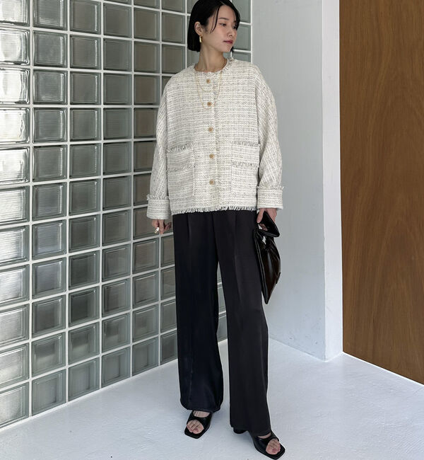 Doux archives「ドルマンスリーブツイードノーカラージャケット」|ノーカラージャケット|