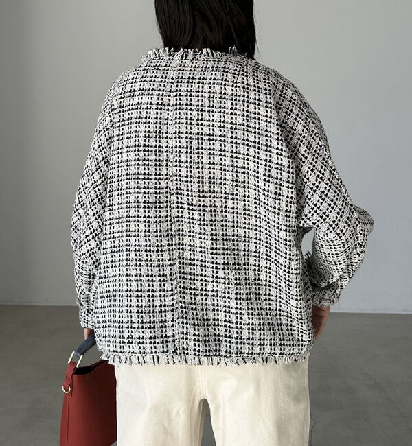 Doux archives「ドルマンスリーブツイードノーカラージャケット」|ノーカラージャケット|