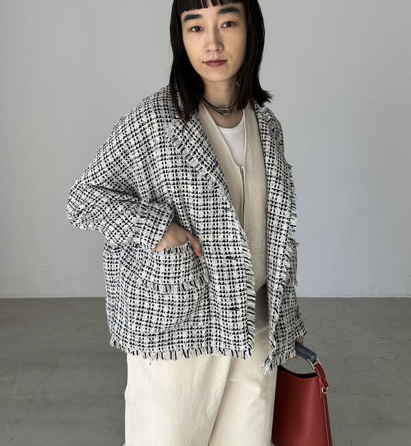 Doux archives「ドルマンスリーブツイードノーカラージャケット」|ノーカラージャケット|