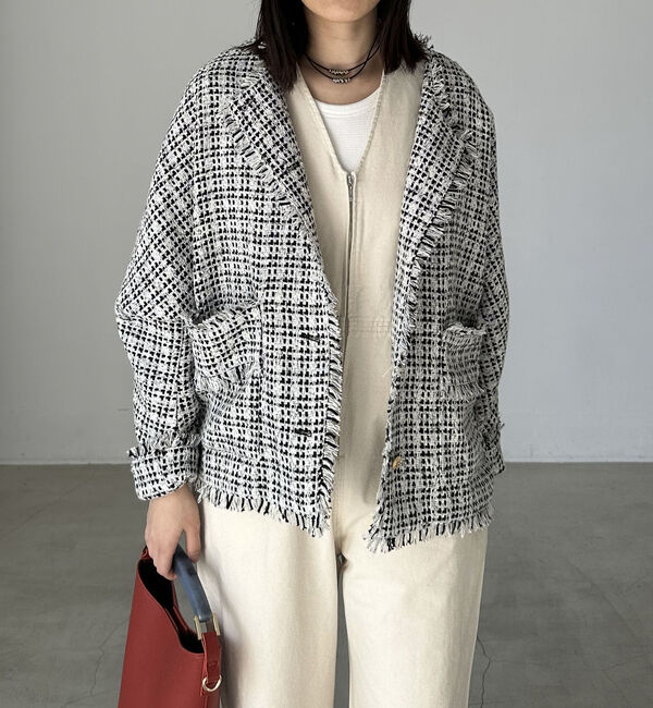 Doux archives「ドルマンスリーブツイードノーカラージャケット」|ノーカラージャケット|