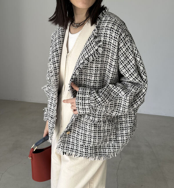 Doux archives「ドルマンスリーブツイードノーカラージャケット」|ノーカラージャケット|