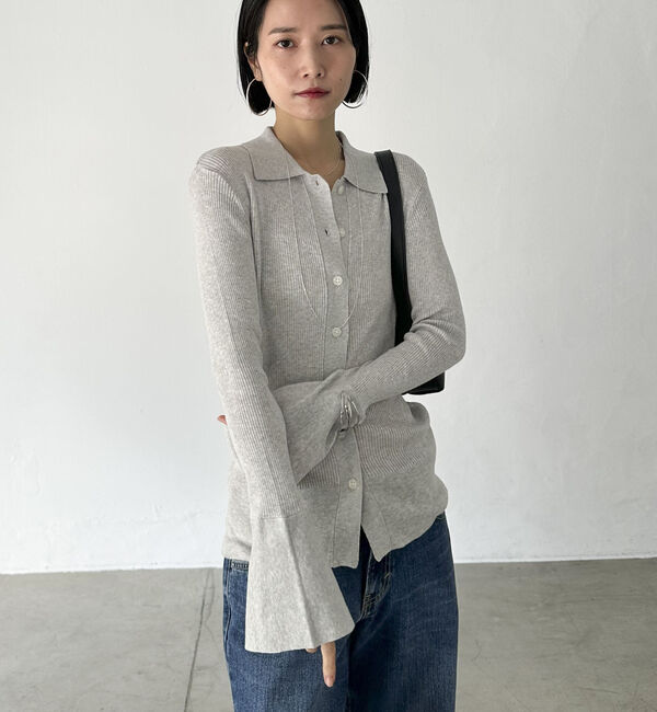 Doux archives「シルクミックス細見えリブニット」|カーディガン|