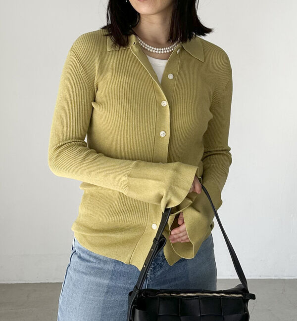 Doux archives「シルクミックス細見えリブニット」|カーディガン|GREEN