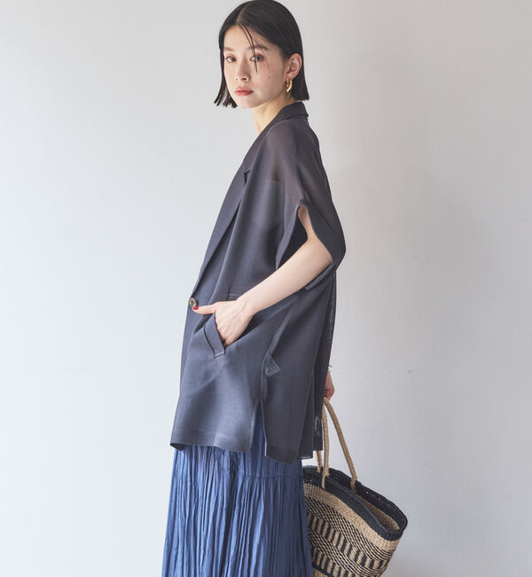 Doux archives「【即完売アイテム/体型カバー】メッシュフレンチスリーブジャケット」|テーラードジャケット|