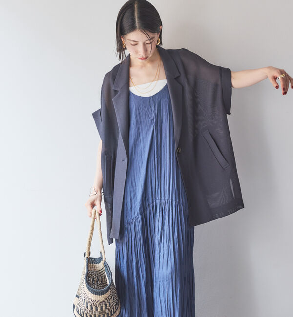 Doux archives「【即完売アイテム/体型カバー】メッシュフレンチスリーブジャケット」|テーラードジャケット|
